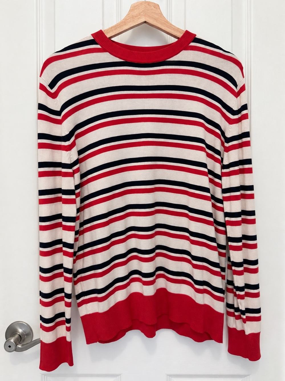 Zara Red, Navy & Cream Striped Crewneck Sweater